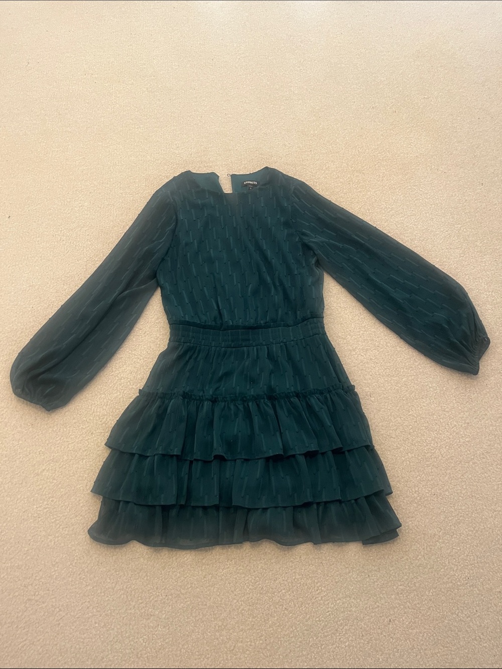 Express Women’s Dark Teal Long-Sleeve Tiered Mini Dress